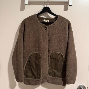 Madewell Taupe Sherpa Fleece Jacket Contrast Pockets Size XS
